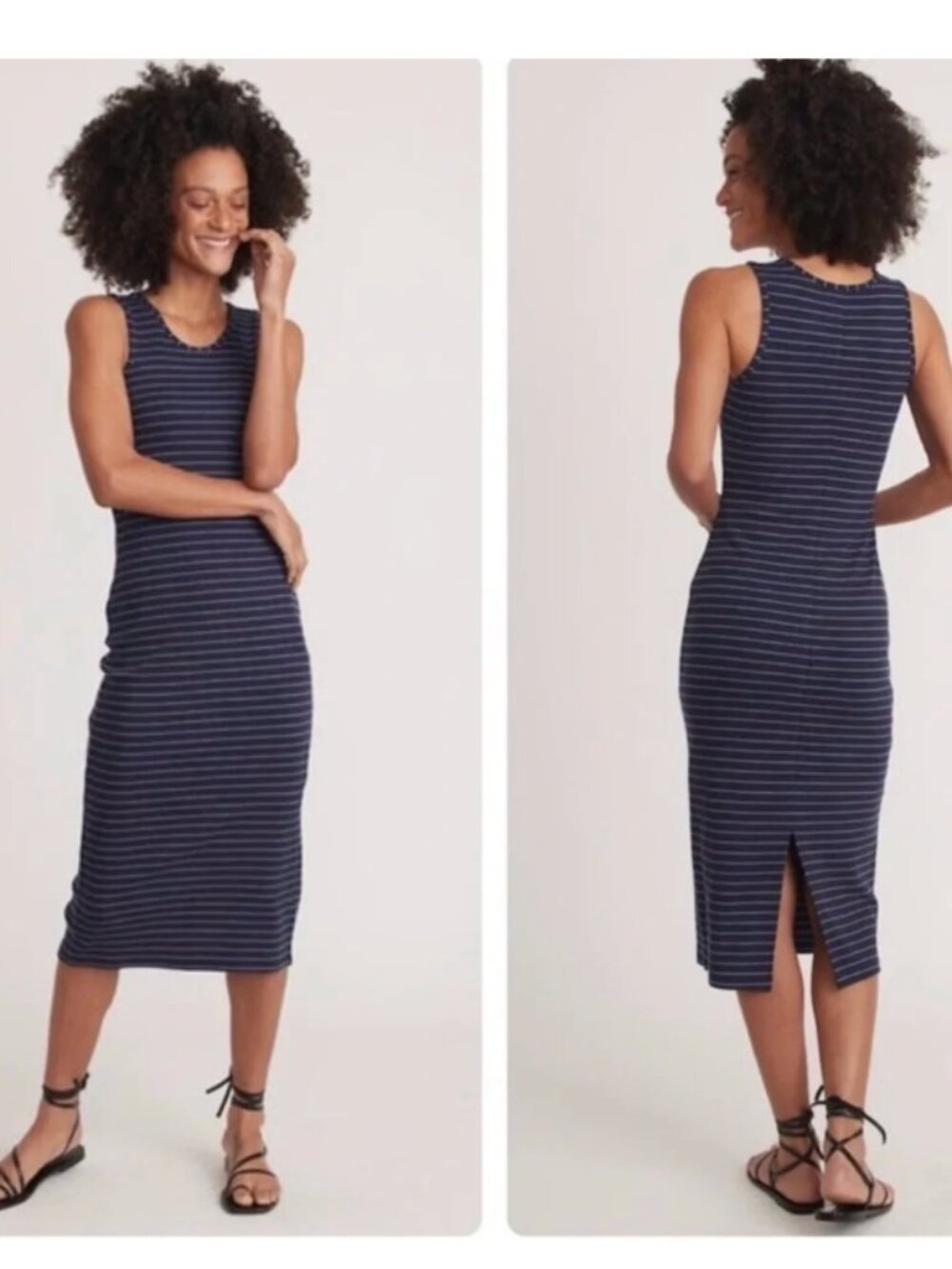 Marine Layer Lexi Rib Daytime Midi Tank Dress Navy Stripes Small Nautical